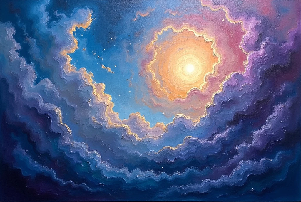 a thick shiny textured oil painting, impasto brushstrokes, abstract sky, moody masterpiece, magical color scheme