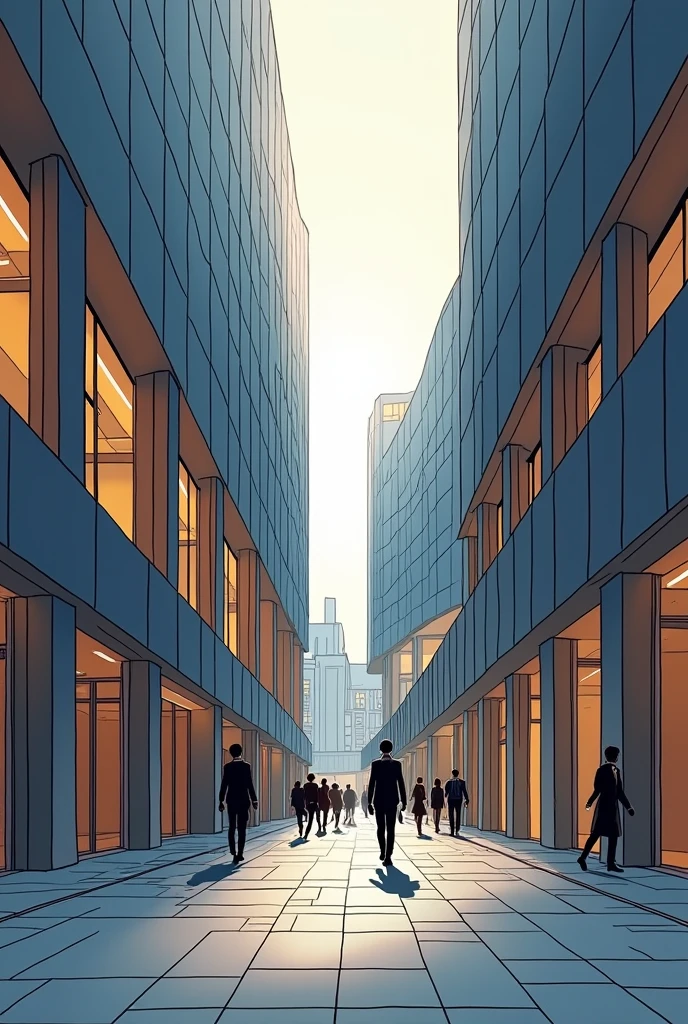 A company only the internal building without people, in comic drawing mode


