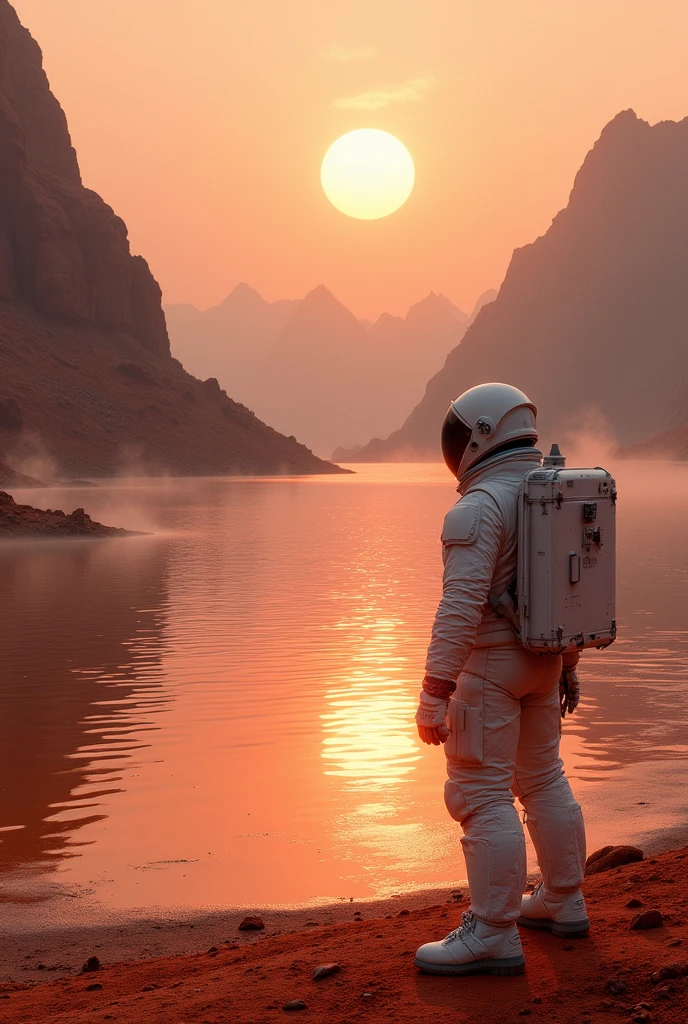 Something in front of a lake on Mars 