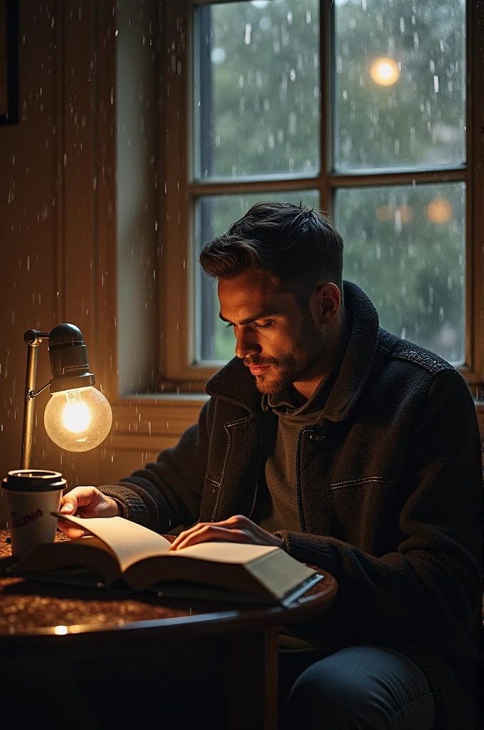 It's raining coffee, a book, and your scent of man
