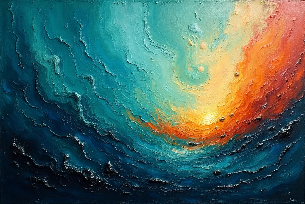 thick shiny textured oil painting, impasto brushstrokes,  abstract sky, moody masterpiece, magical color scheme