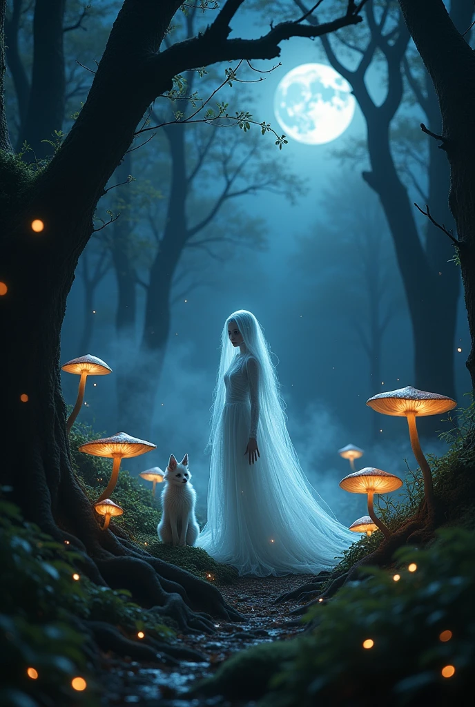 A ghost and a creature inside the forest