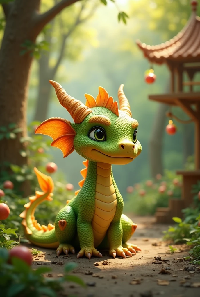 The dragon children in the orphanage were all under twelve years old and could not disguise themselves as humans. Therefore, this baby dragon is a complete Dragon Clan form, squatting down and you can see a huge one, the whole body is golden green, the tail has a series of jagged crystals, the tail is pierced. Nhi Thuong has a large bald area. All the female dragons sparkled with the Q version of the king's dragon, still with the taste of apple. This child seems to be called Tiep An and his race is Bao Thach Long.