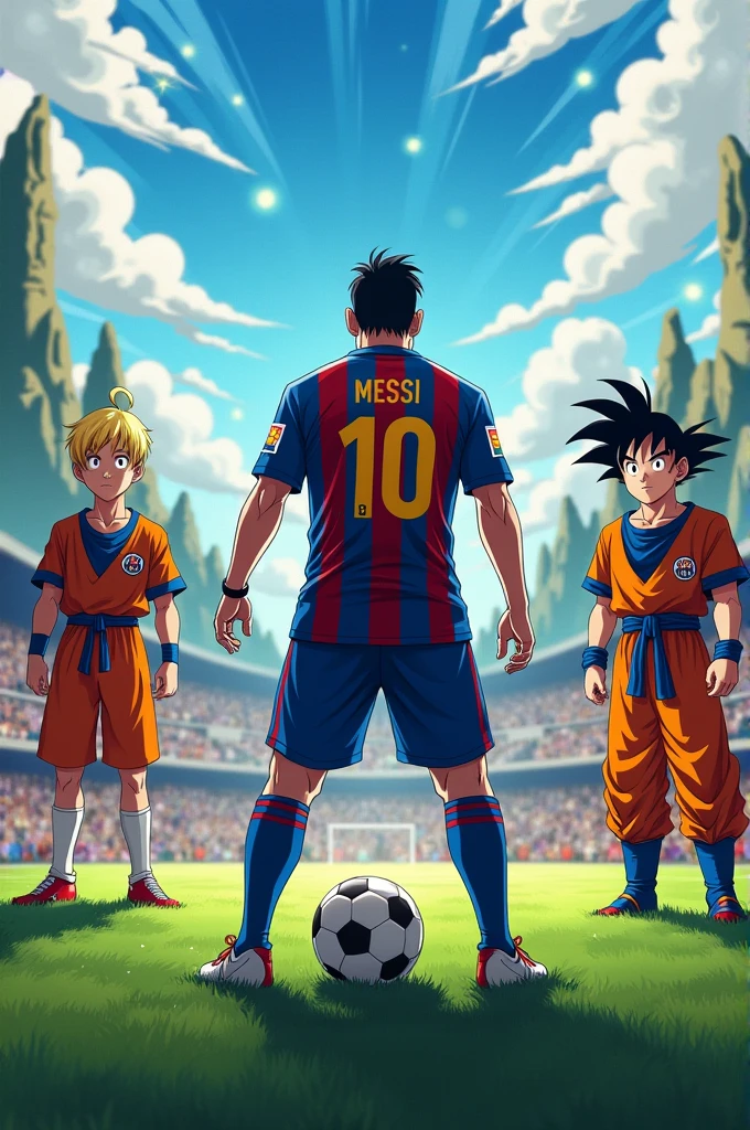 Messi with Goku and Saitama
