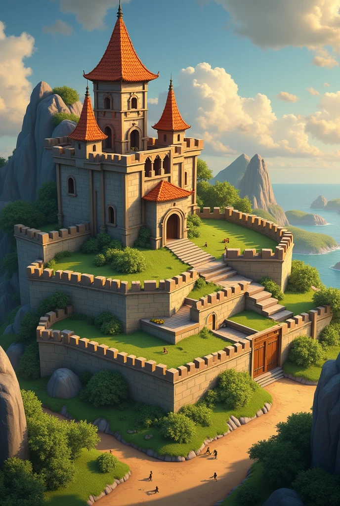 Give me a beautifully designed Word "SHAHEL" in a clash of clans base with wall pieces viewing from claued
