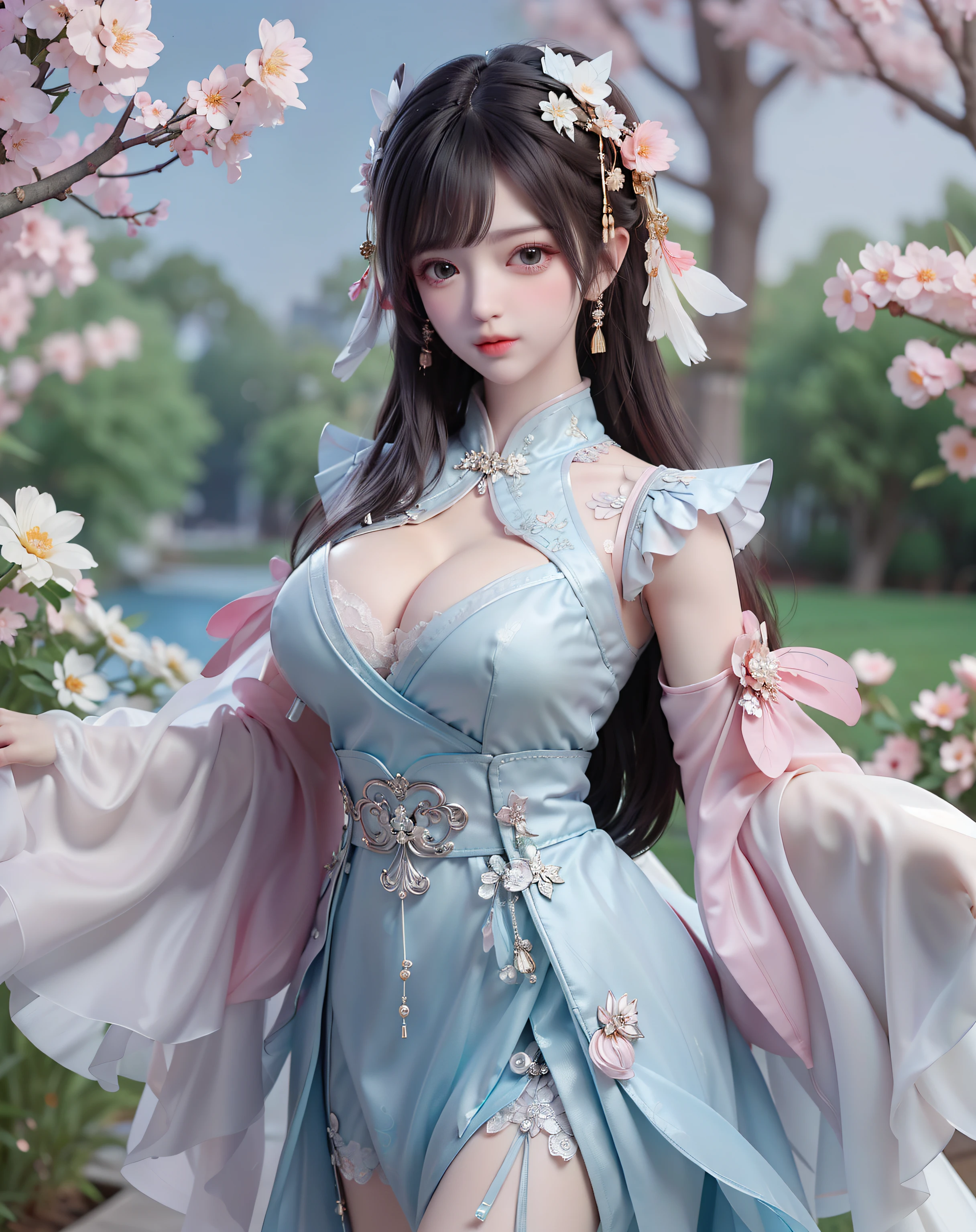 (8k, RAW photo:1.2), best quality, ultra high res,dramatic angle,(fluttered detailed color splashs), (illustration),(((1 girl))),(long hair),(rain:0.9), (Headdress:1.4),There is an ancient palace beside the girl,Hanfu,(Key Points),Color ink painting,(Splash of Color),Splash of Color,(((colorful))),(sketch:0.8) , Masterpiece, best quality, beautiful painted, highly detailed,(denoising:0.6),[splash ink],((ink refraction)), (beautiful detailed sky),moon,highly,detaild,(masterpiece, best quality, extremely detailed） CG Unity 8k Wallpaper，masterpiece，best quality，Ultra Detailed），（Lycoris）. hanfu open v open V-chested clothes Thin silk lace dress , (huge ，cleavage),, white pink and gren，best qualtiy，tmasterpiece，Ultra-high resolution，（Reality：1.4），RAW photogr，（True skin texture：1.3），（filmgrain：1.3），（Selfie angle），1个Giant Breast Girl，Beautiful eye and face details，tmasterpiece，Best quality at best，，The chest more exposed， detailed brapurple and green , detail 8k, upper body, lace petticoat