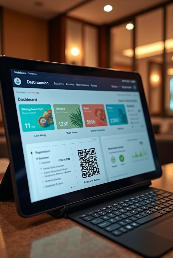 System that shows the activities of a hotel along with a QR code to register