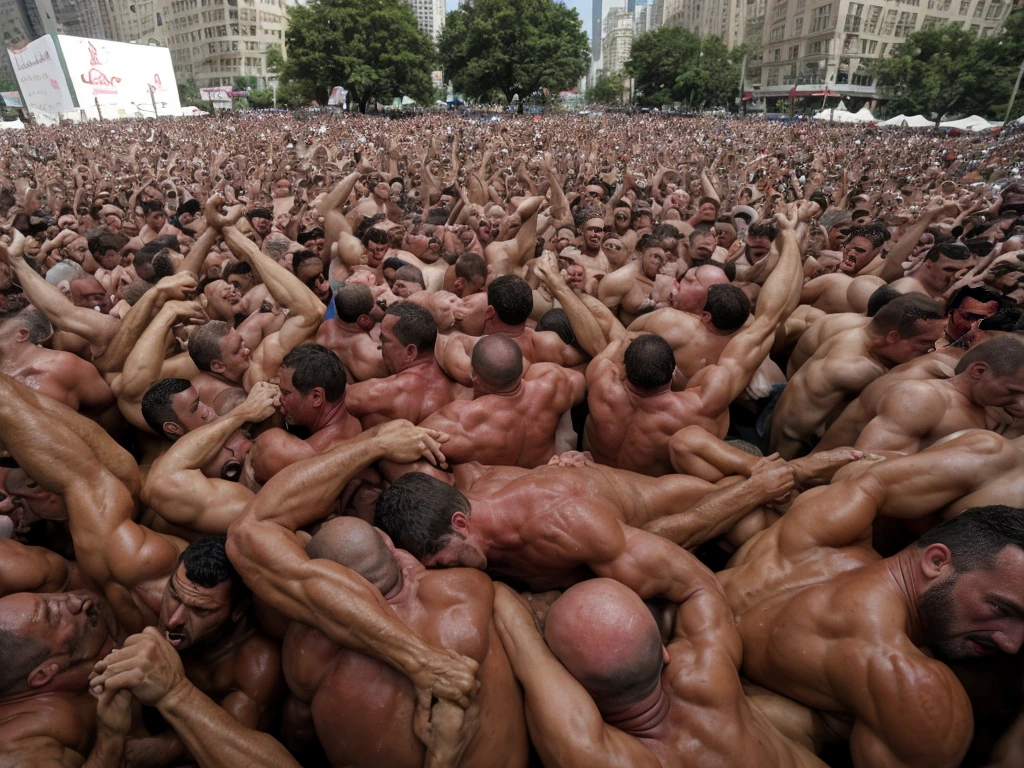 Extremely cramped world when all humans are unlimited, male and gay, crowd of nude, extremely hot, sexy, big muscle, extremely buff, big ass, extremely sweaty, and masculine body builder men with extremely bad odor, really bad mouth breath, extremely smelly armpit, and did not bathe during their life heavily jostling until it get extremely cramped, extremely crowded, extremely hot, extremely smelly, and extremely sweaty. Everyone is jostling each other until they get extremely cramped and unable to breathe and move in extremely small tight
