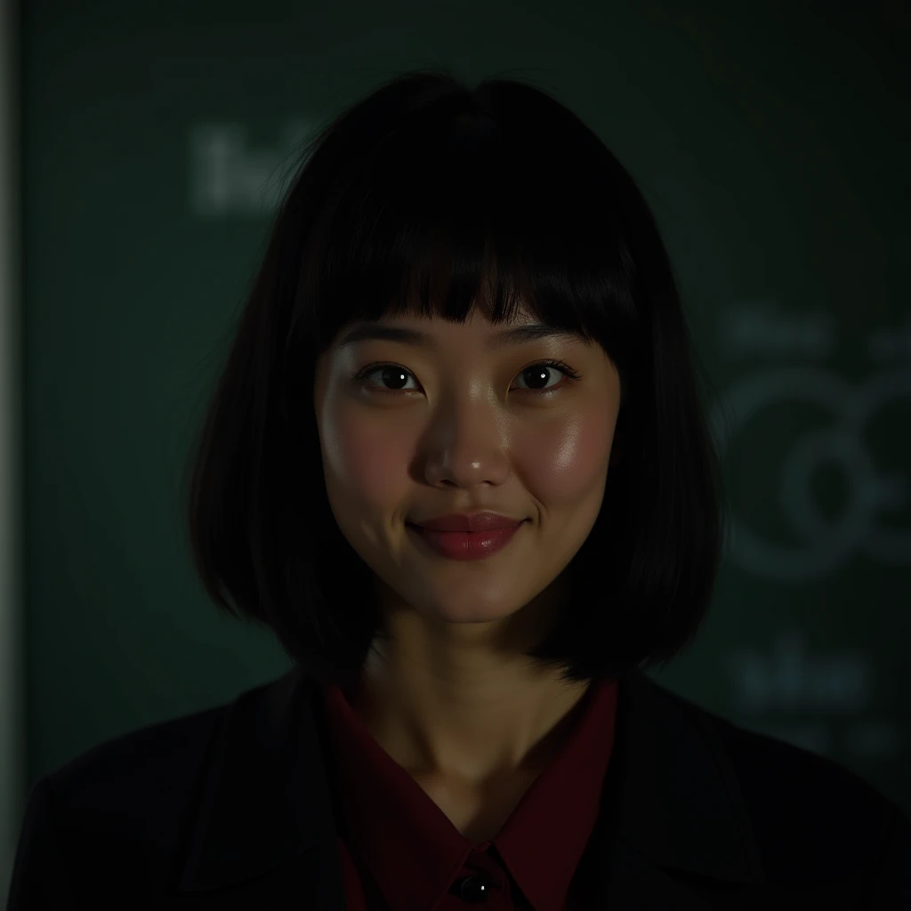 8k,Highest quality,(masterpiece:1.2),(Realistic),(Realistic:1.37),Ultra-high resolution,female,1 teacher,night,smile,Beautiful Eyes,(((Cute naked))),Perfect body,gravure,Detailed face and skin texture,fine grain,RAW Photos,Black Hair,Short bob blushing, masterpiece,