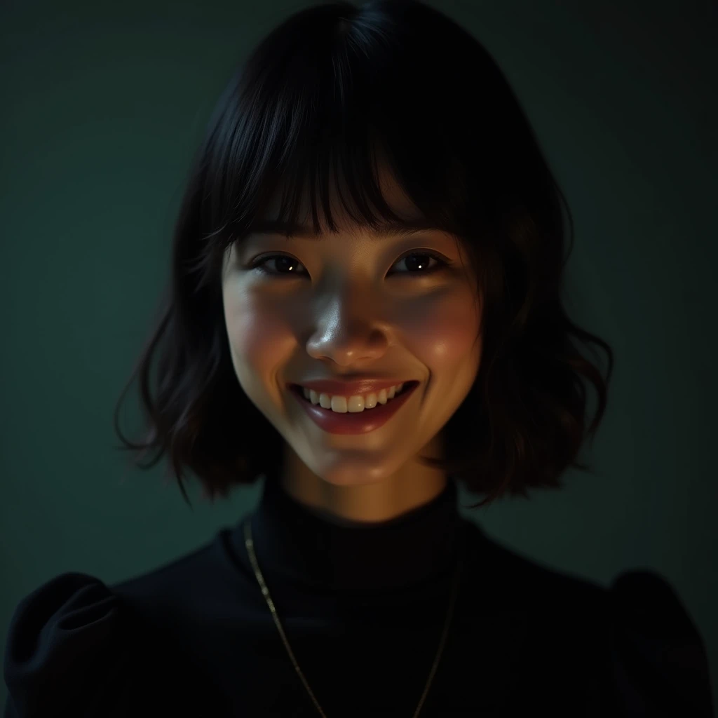 8k,Highest quality,(masterpiece:1.2),(Realistic),(Realistic:1.37),Ultra-high resolution,female,1 teacher,night,smile,Beautiful Eyes,(((Cute naked))),Perfect body,gravure,Detailed face and skin texture,fine grain,RAW Photos,Black Hair,Short bob blushing, masterpiece,