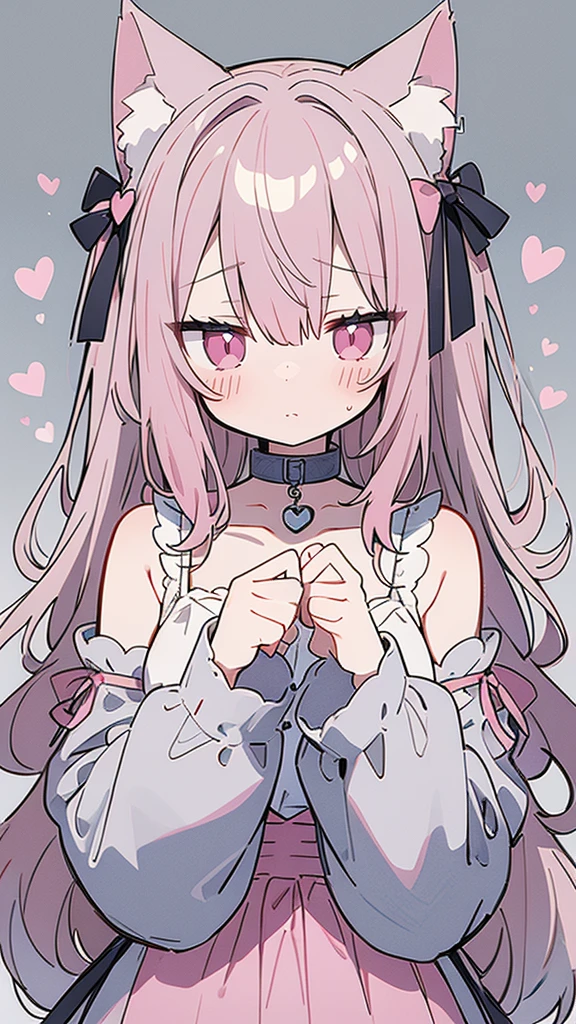 Gray Hair, Pink Eyes, Portraits, whole body, One person, High resolution,Cat ear, Illustration,