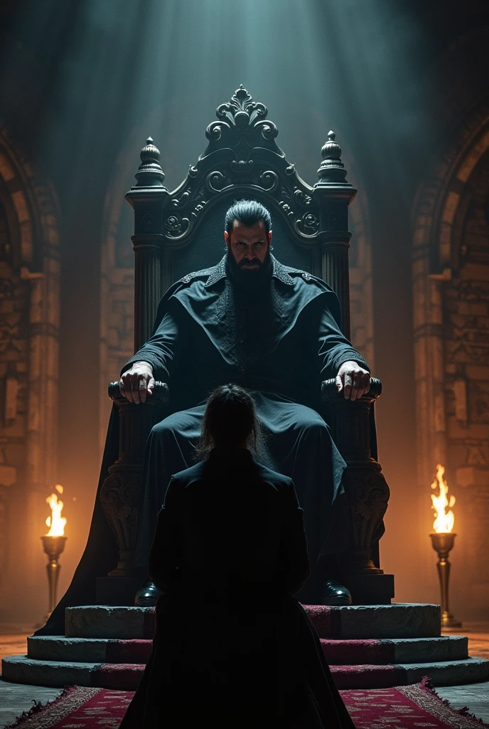 Lucifer condemning traitor with beard and goatee