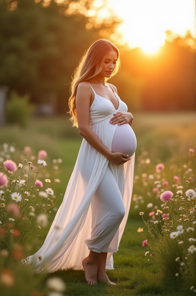 Pregnant woman caressing her belly