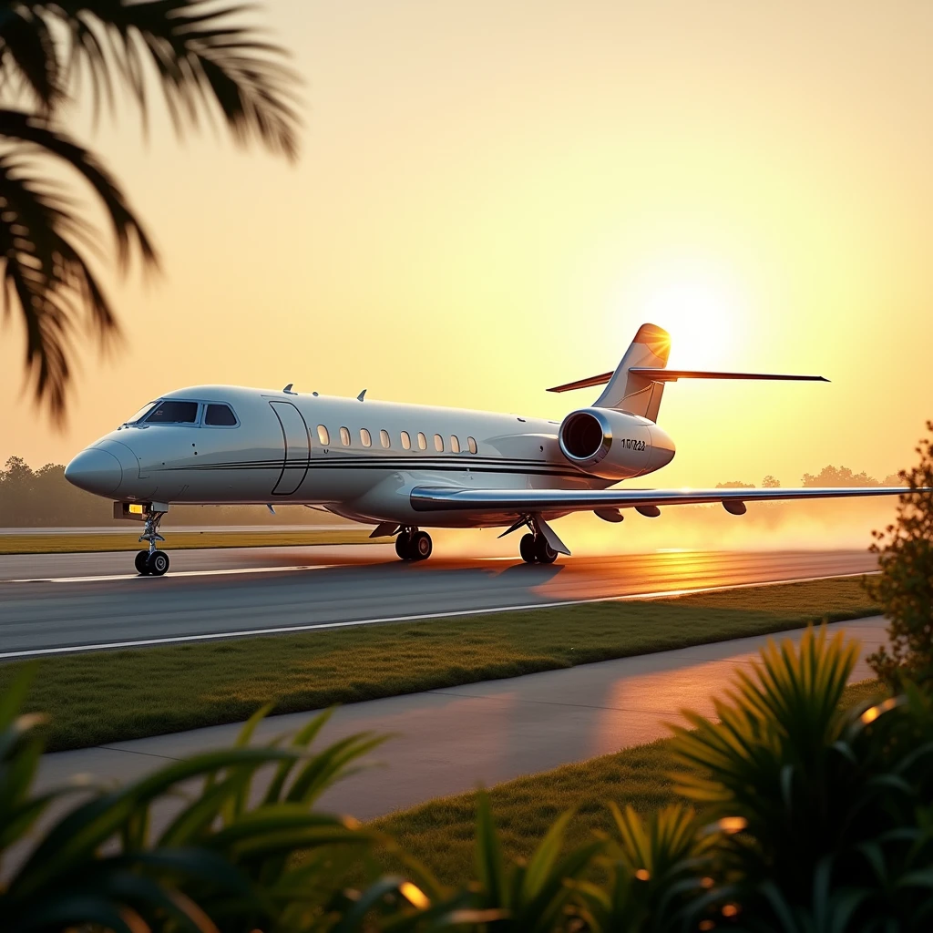 luxurious white airplane landed