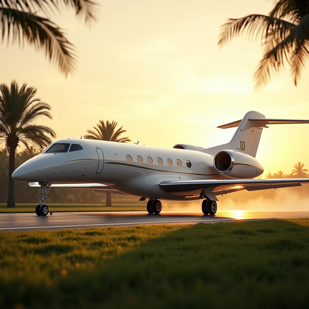 luxurious white airplane landed