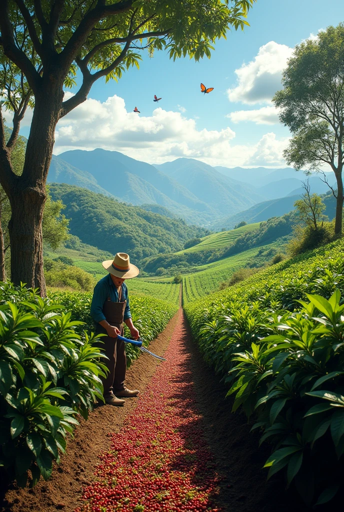 generate a realistic image of a coffee plantation