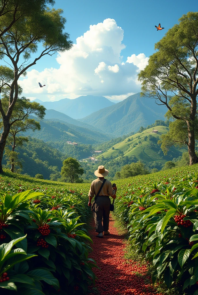 generate a realistic image of a coffee plantation
