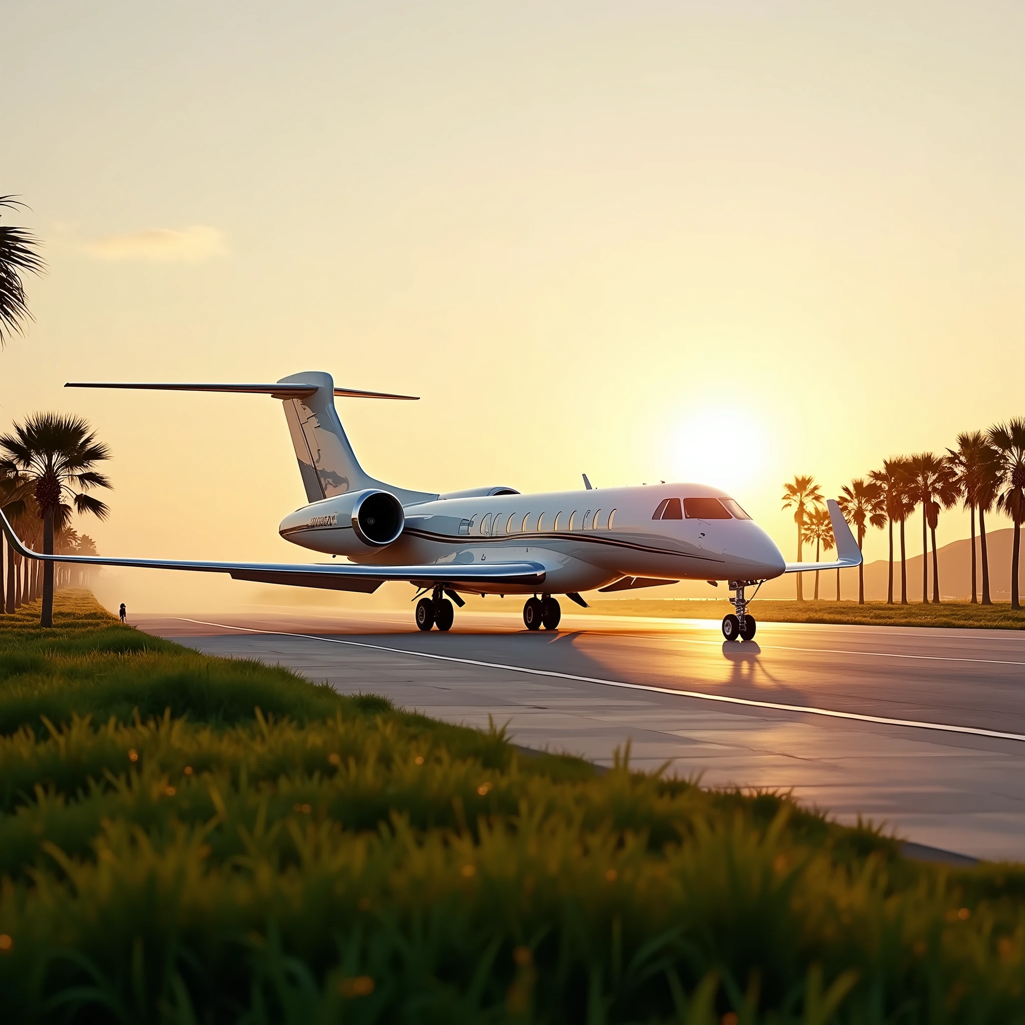 luxurious white airplane landed