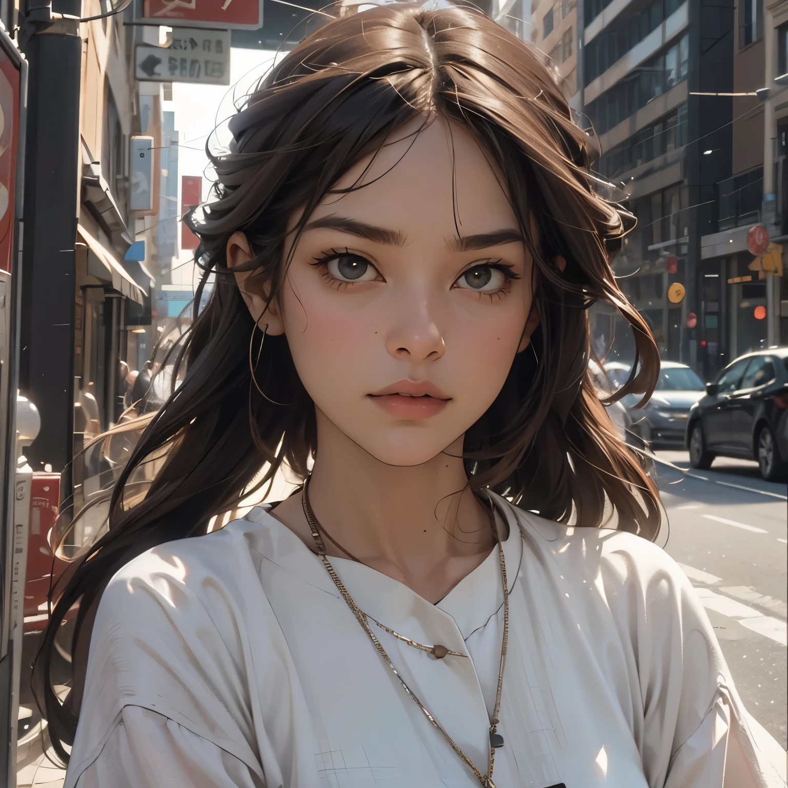 character, fictional, woman, consists of fragments of brown, cool, of the edge dynamic, cinematic, oblique perspective, portrait
