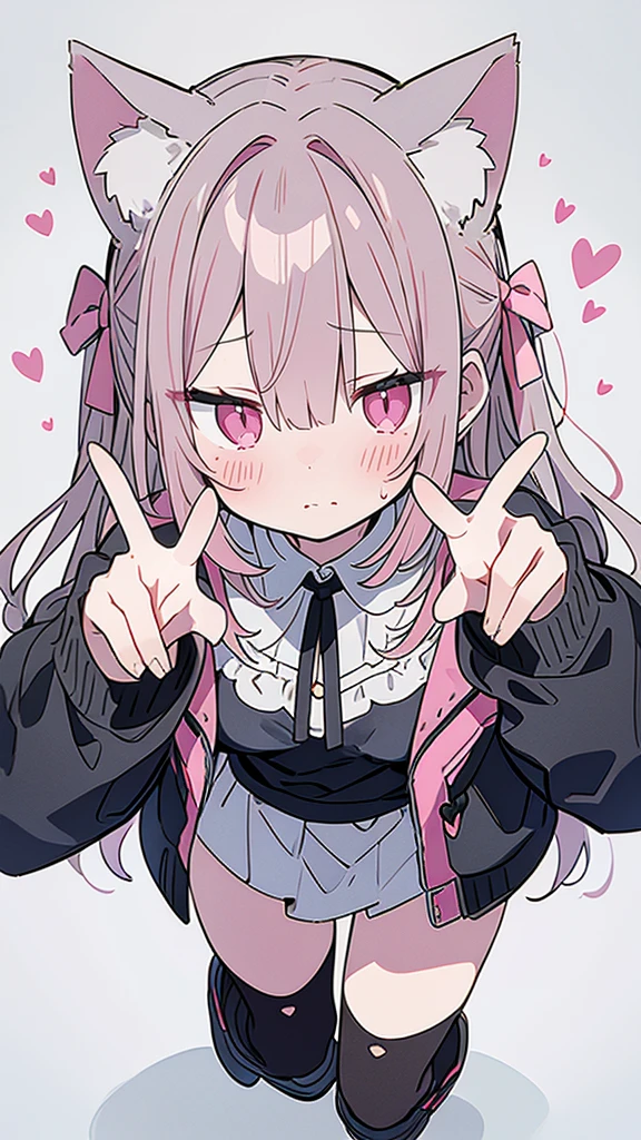 Gray Hair, Pink Eyes, Portraits, tobacco, One person, High resolution,Cat ear, whole body