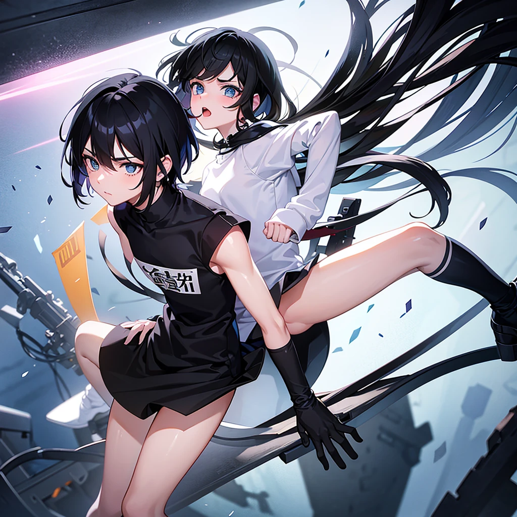 A teenager guy with white and black hair
anime art style