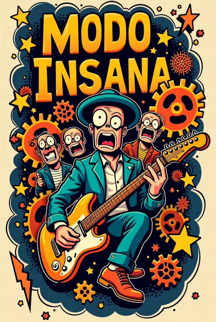 Rock band logo Modo InSana, Orange Mechanical film source, cartoon anos 60.