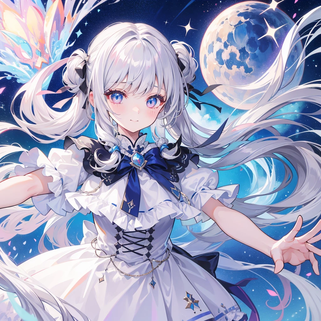 (Best image quality)、(Super detailed)、(Look forward)、Highest quality、masterpiece、(((1 girl)))、Silver Hair、Gray Hair、((Long Hair))Sparkle Effect, Twin tails, Character portrait, Smile White long skirt Fluffy Solo, One person, Red eyes, Twin tails, とてもLong Hair, Wave, Fantasy
Three braids, Natural curls, happiness/joy, Sparkling eyes, Sad, Gradient colored eyes, Odd Eye, Big glitter eyes, Character portrait,