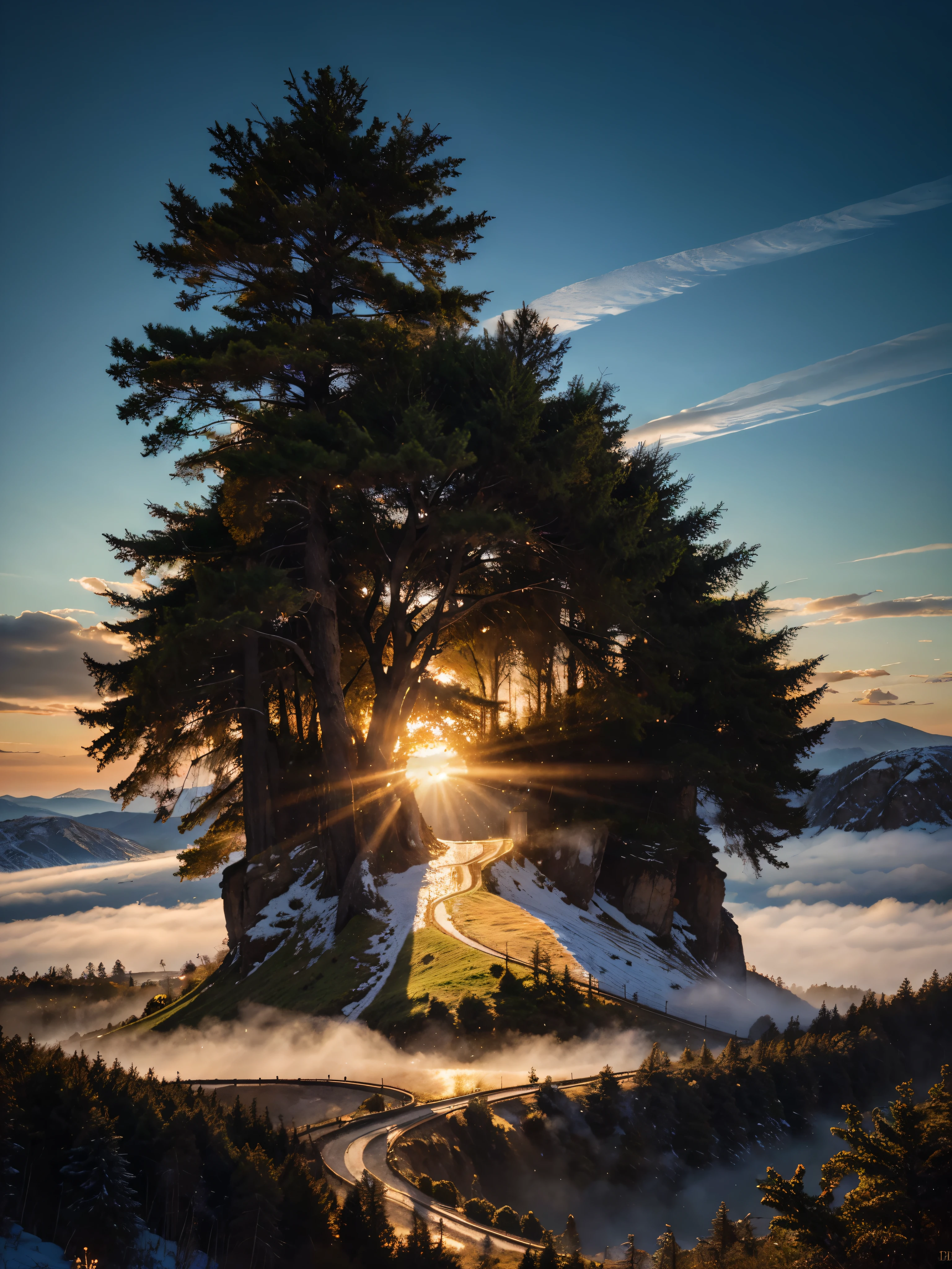 photorealistic landscape, natural landscape, naturey, Beleza Da naturey, Golden Sunset, Sky, Sky Power, Detailed Realistic Sunset, Cedars, Cedar, God's City, Heavens Realm, mountainscape, Great Mountain, Detailed Realistic Mountain, Celestial Mountain, Rivers of Waters, Sunset realism, Árvores naturey, panorama, panorama Fotorrealista, panorama Paisagem, 
Realistic panorama UltraHD, Path to Heaven, heavenly, Detailed Realistic Image 8K, 16K Photorealistic Contrast, 8K Photorealistic Sharpness, Photorealistic Colors 4K, 16K Photorealistic Shadows, 8K Photorealistic Textures, 16K Photorealistic Texture, 4K Photorealistic Light, 4K PhotoRealism, FullHD 4K Detailed Contrast, detailed sharpness FullHD 8K, detailed sharpness FullHD 4K, detailed sharpness, Detailed Colors 2K, lifelike colors, FullHD Detailed Shadows, 4K Detailed Textures, detailed texture, padoru, Natural Beauty, chic 