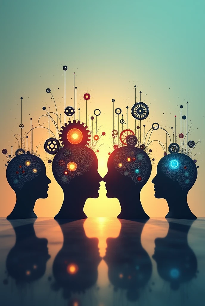 Creative Minds: An image that represents several heads (silhouettes) with gears or lights on inside, symbolizing the creativity and innovative ideas that arise when employees feel valued and safe.