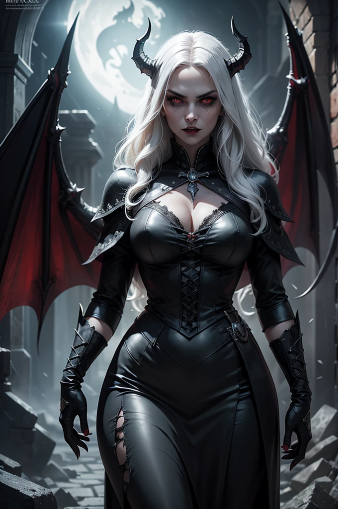 (masterpiece, absurdres, highres, ultra detailed), 1woman, wavy white hair, adult, black eyes, focus,handsome face, yennefer the witcher, charming, detailed eyes and face, angry expression,background (hell),centered ultra-detailed, sensual vampire lurking in the shadows, partial view from shadows, underground dark and mysterious atmosphere fog brick wall in the background ,old magazine cover comic book style blank space for text on left corner,,ominous neon casting shadows,ferocious expression of the vampire,sharp fangs and glowing red eyes, details,vampire wearing tattered clothes, sharp claws protruding from its hands,strong and muscular build of the creature, weathered texture and vintage look of the magazine cover,authentic illustrations capturing the essence of Halloween,stunning contrast between light and darkness,vibrant colors to bring out the eerie feel,ominous color tone adding to the suspenseful atmosphere,horrifying and captivating artwork reminiscent of classic horror films,Female Necromancer Costume with fair skin and short red hair , Dark mascara, heavy make-up, skulls, vampire,8K,Demon woman in hellfire,bat wings,Evil Gaze,black binoculars,ugly and distorted expression,muscular macho body,The lower body is covered with black hair,2 devil horns,long thin fangs,sharp teeth,sharp nails,barefoot,rugged rock surface,masterpiece,Photorealistic RAW photos of the highest quality。insidious color,Backlight, cinematic lighting, film grain, 50mm lens, Nikon D850,beautiful expression,fantasy art,character art,Glaring at the viewer,horror film,Cat-like eyes(Eyes),blue-black skin(super realistic skin),very big breasts,Red-black costume,
