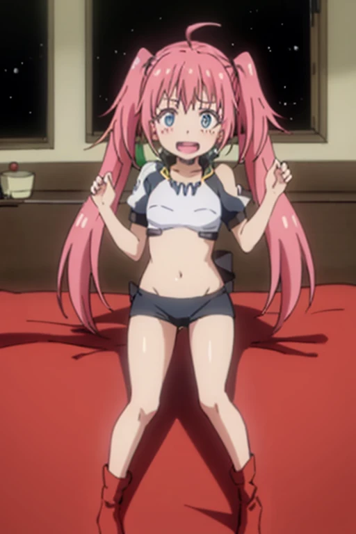 ranka, 1girl, animal ears, wolf girl, wolf ears, wolf tail, tail, , pink hair, skirt, long hair, animal ear fluff, serafuku, pleated skirt, anime style, breasts out, nipple, small breasts, short