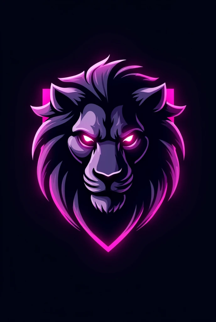 Create a esports team logo with a lion's face in black and purple style