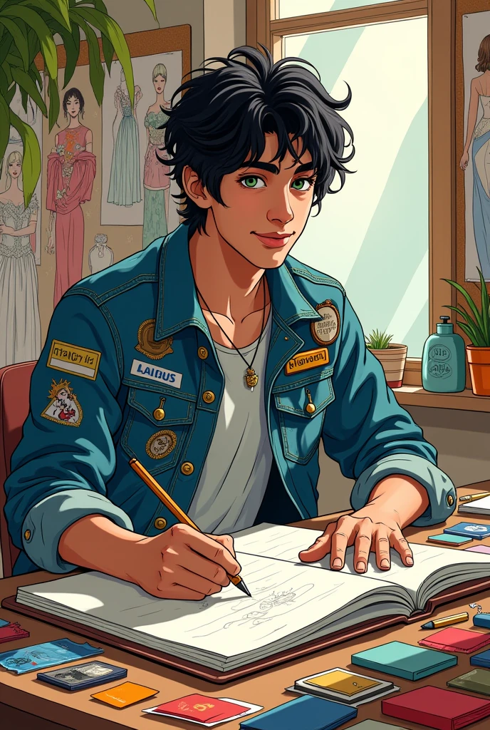 Comic Book
Panel 1:**
*Image of a young man named Leo, who loves to design clothes and dreams of being a fashion designer.*
- Text: "Leo was a talented young man, passionate about fashion and creating your own clothes."