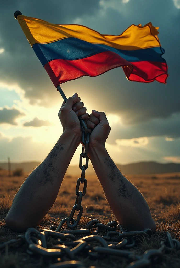 Venezuelan flag hands with broken chains