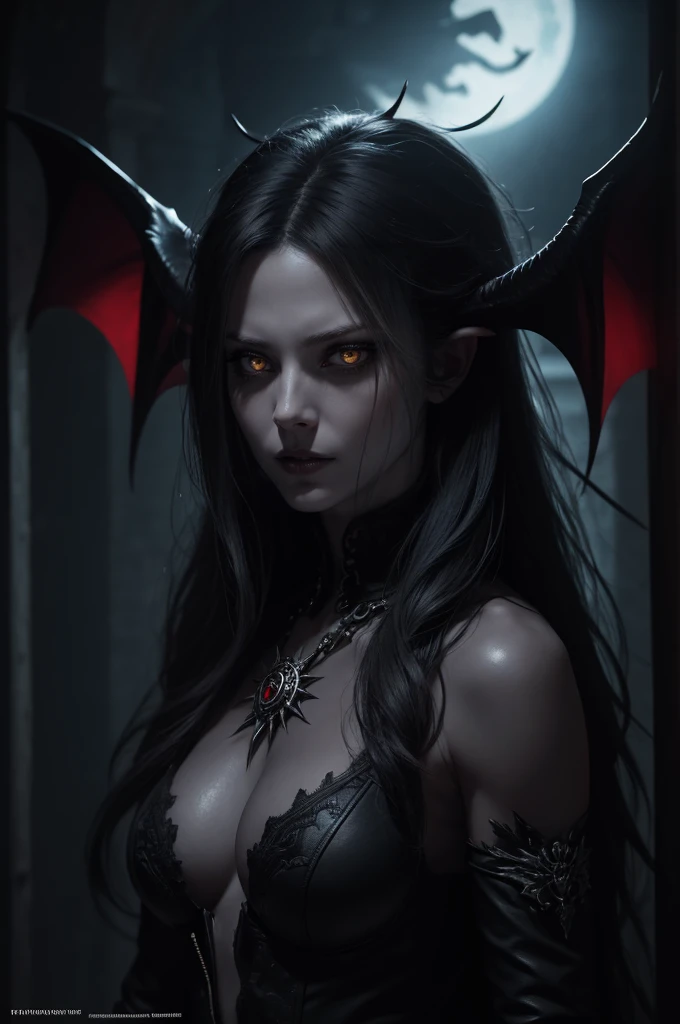 (masterpiece, absurdres, highres, ultra detailed), 1woman, wavy white hair, adult, black eyes, focus,handsome face, yennefer the witcher, charming, detailed eyes and face, angry expression,background (hell),centered ultra-detailed, sensual vampire lurking in the shadows, partial view from shadows, underground dark and mysterious atmosphere fog brick wall in the background ,old magazine cover comic book style blank space for text on left corner,,ominous neon casting shadows,ferocious expression of the vampire,sharp fangs and glowing red eyes, details,vampire wearing tattered clothes, sharp claws protruding from its hands,strong and muscular build of the creature, weathered texture and vintage look of the magazine cover,authentic illustrations capturing the essence of Halloween,stunning contrast between light and darkness,vibrant colors to bring out the eerie feel,ominous color tone adding to the suspenseful atmosphere,horrifying and captivating artwork reminiscent of classic horror films,Female Necromancer Costume with fair skin and short red hair , Dark mascara, heavy make-up, skulls, vampire,8K,Demon woman in hellfire,bat wings,Evil Gaze,black binoculars,ugly and distorted expression,muscular macho body,The lower body is covered with black hair,2 devil horns,long thin fangs,sharp teeth,sharp nails,barefoot,rugged rock surface,masterpiece,Photorealistic RAW photos of the highest quality。insidious color,Backlight, cinematic lighting, film grain, 50mm lens, Nikon D850,beautiful expression,fantasy art,character art,Glaring at the viewer,horror film,Cat-like eyes(Eyes),blue-black skin(super realistic skin),very big breasts,Red-black costume,