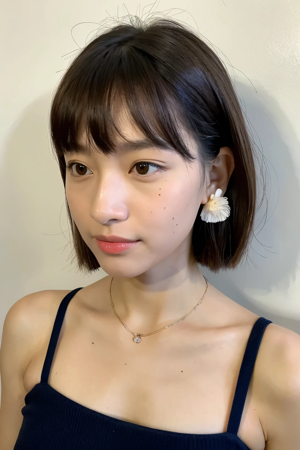 ((best quality)), ((head of'artwork)), (detailed), 1fille, pull à épaules dénudées, mixed race, yeux clairs, mediuml breasts, Low-cut