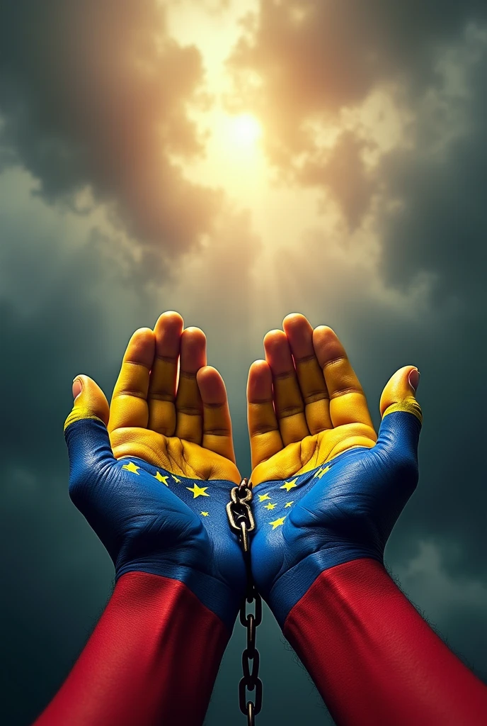 Venezuelan flag hands with broken chains