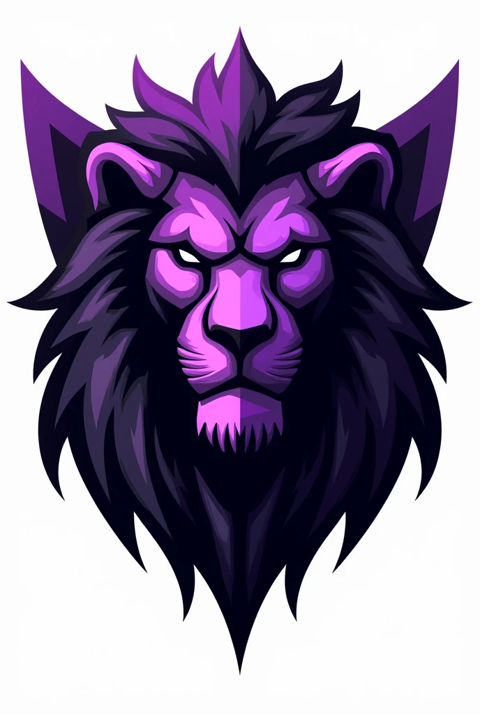 Create a esports team logo with a lion's face in black and purple style