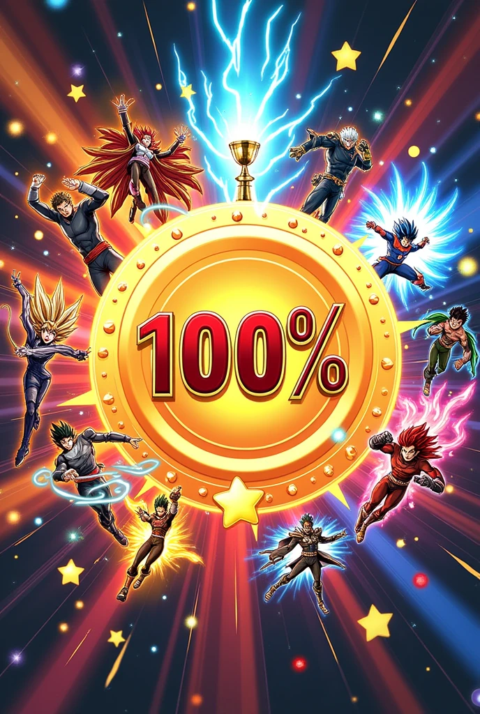 Circle with the inscription "100%" achievements in anime themes