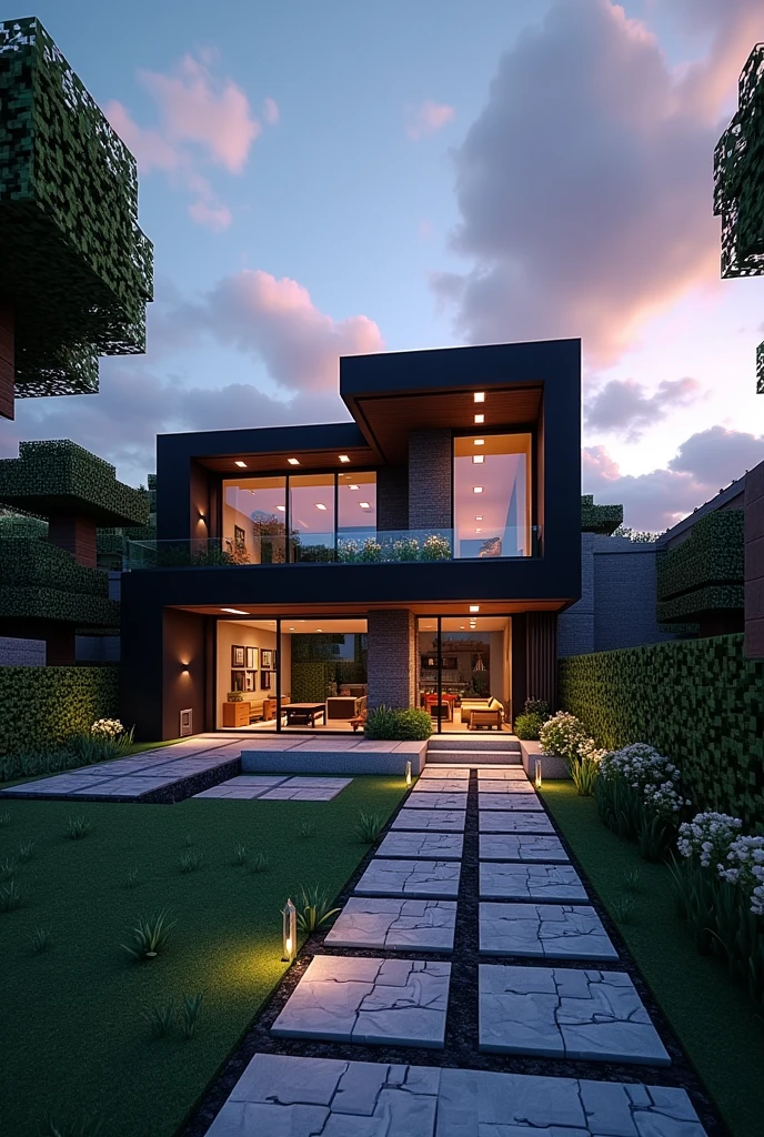 Mincraft black and white modern house