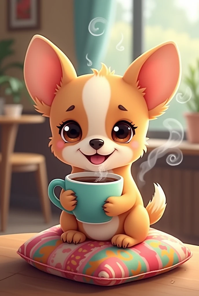 chihihhua with cup of coffee animated for sticker

