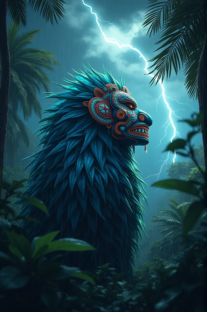 God Chaac imposing feathers and face of gara garamantiun 