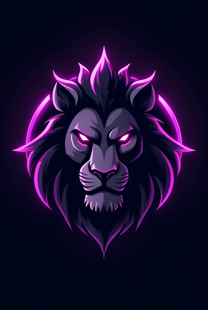 Create a esports team logo with a lion's face in black and purple style