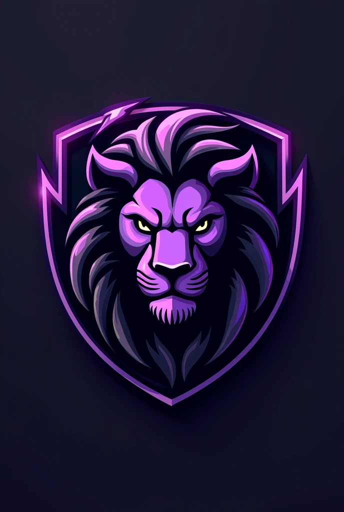 Create a esports team logo with a lion's face in black and purple style
