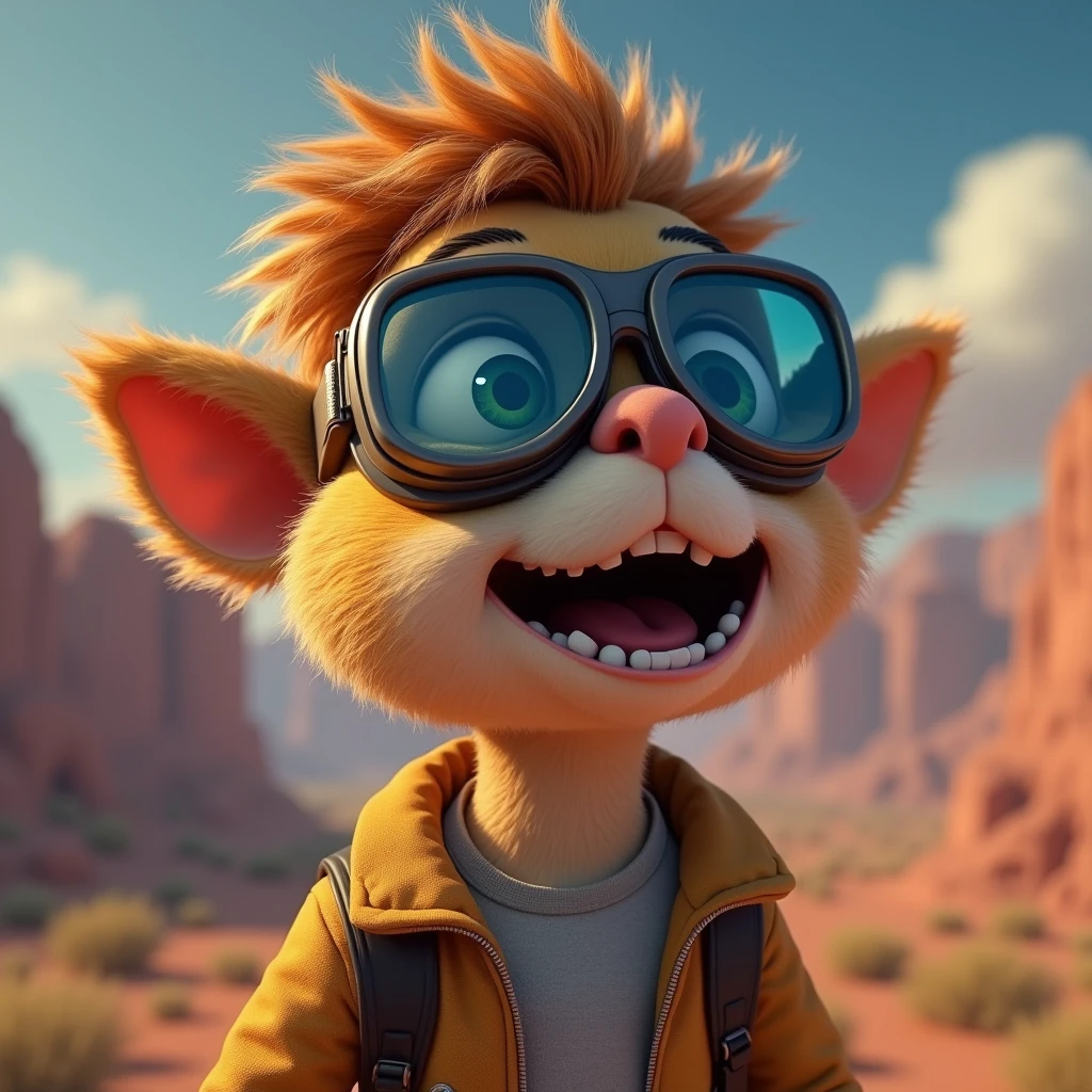Singe dans un jeu video en 3D avec des lunettes d’aviateur