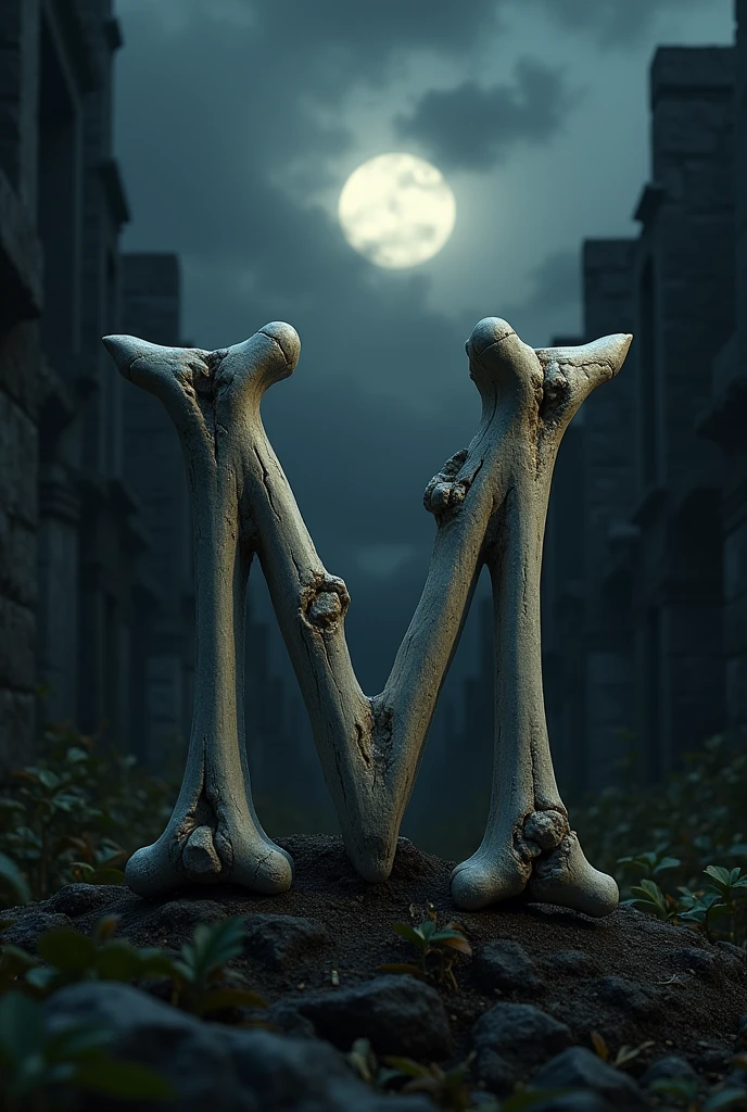 Real symbol and inside the initials R and M made with bones