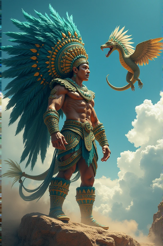 God Chaac, super muscular with an impressive plume of feathers and flying Kukulcan