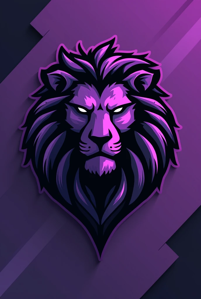 Create a esports team logo with a lion's face in black and purple style