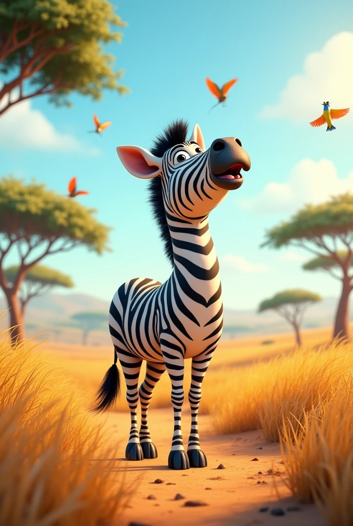 Zebra neighs high, "Hee-haw-high"