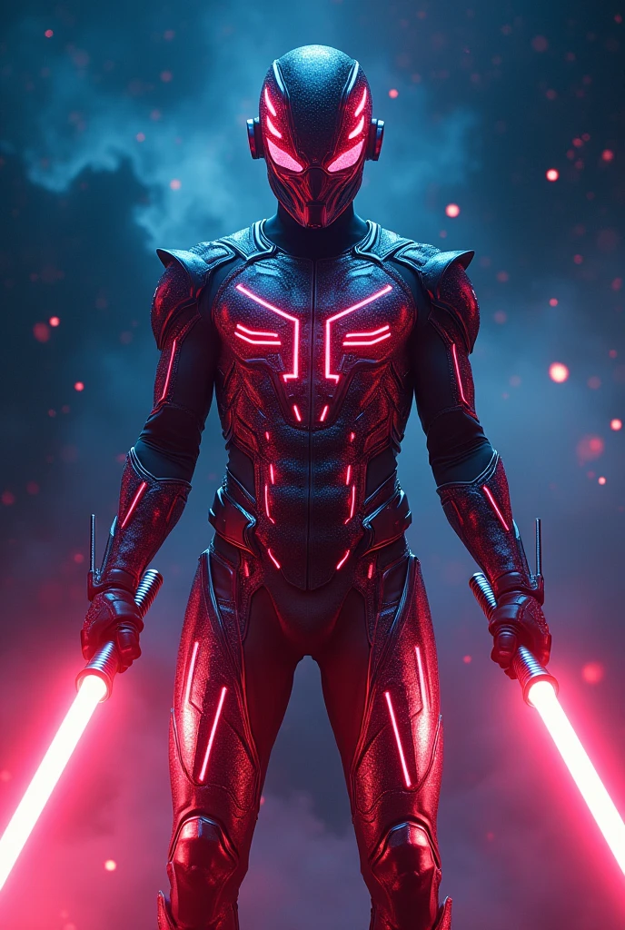 Intergalactic Suit for men with universal flashes, a mask and laser swords